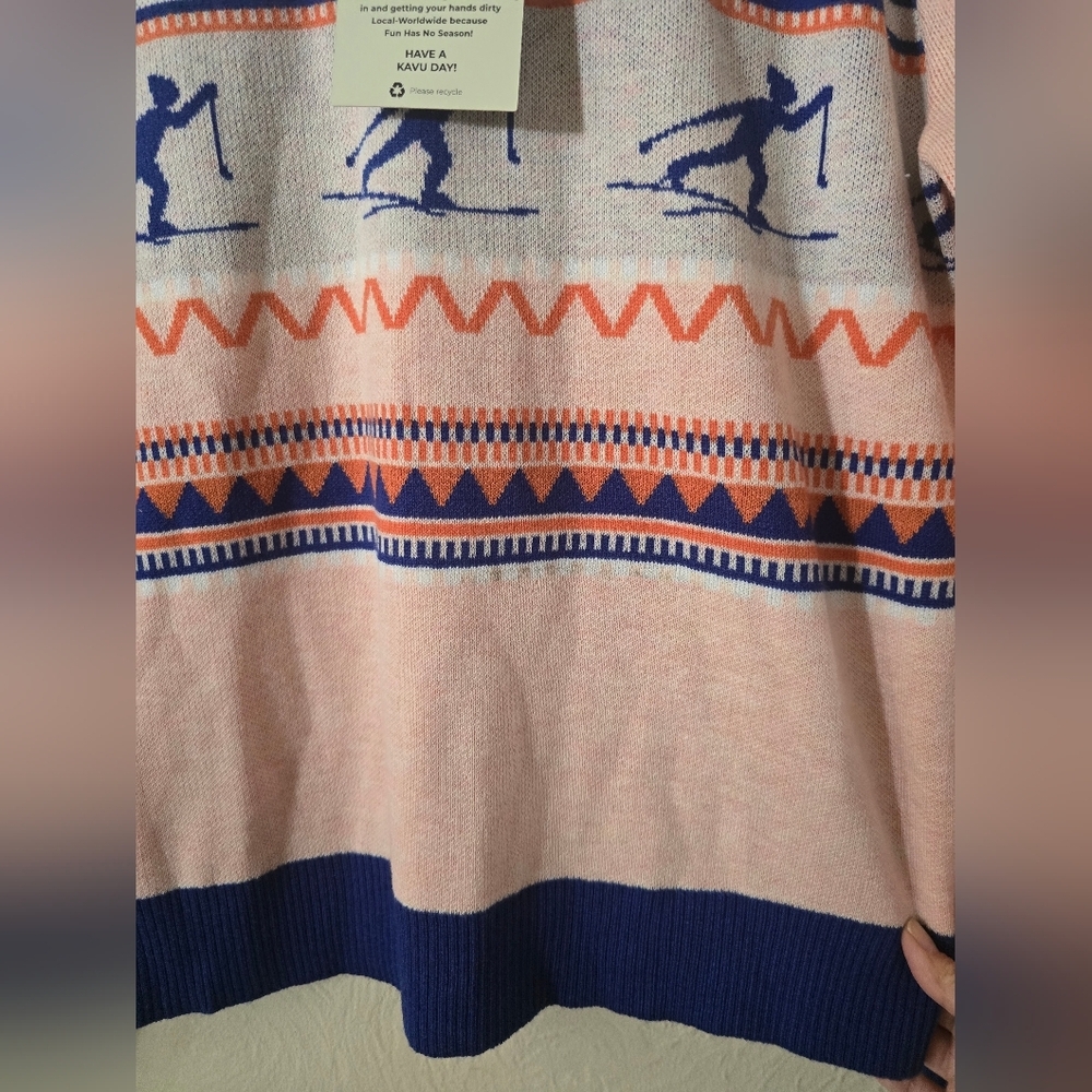 NWT, Kavu, Hillrose Sweater Apres Ski, Peach/Blue, Size Medium, MSRP $85 - Picture 12 of 13